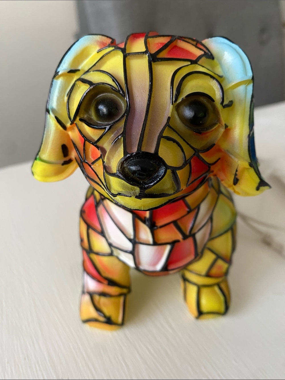 Tiffany Style Lamp Colorful Mosaic Dog Figurine LED Light, USB - Picture 11 of 11
